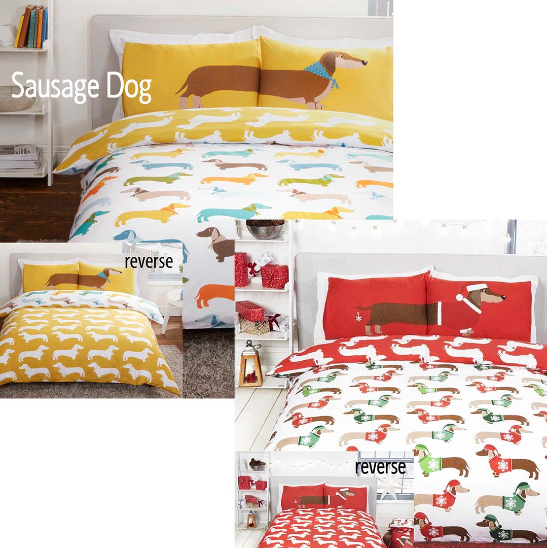 Dachshund Sausage Dog Reversible Duvet Quilt Cover Bedding Set with